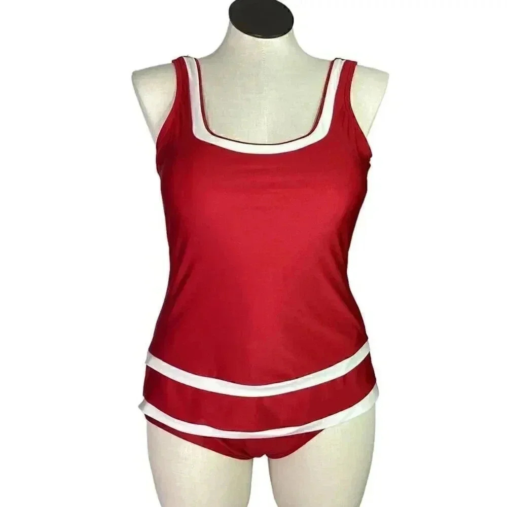 Esther Williams Womens 14 Classic Sheath Retro Swimsuit Red White Padded